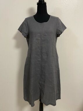 Flax Dress Women’s Size Small Gray 100% Linen Midi Dress Lagen style